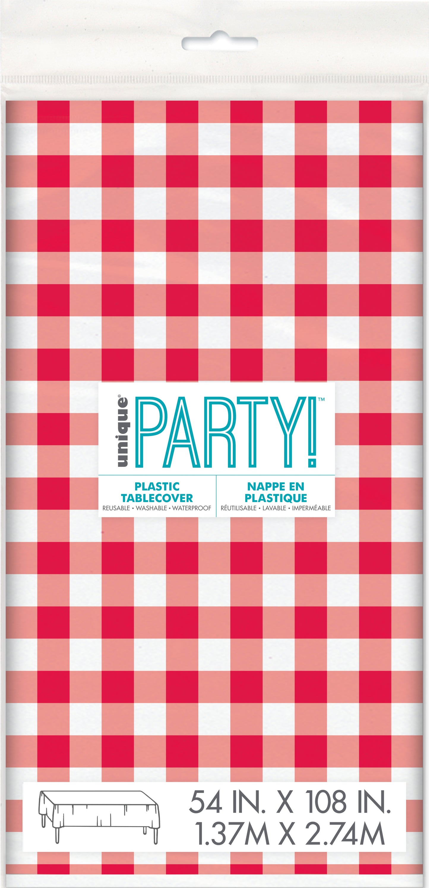 Red Gingham Rectangular Plastic Table Cover, 54" x 108", 1ct