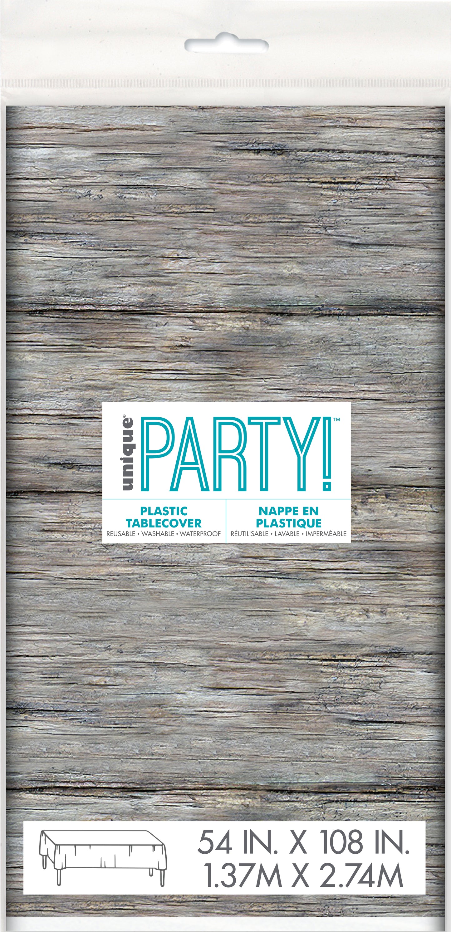 Rustic Wood Rectangular Plastic Table Cover, 54" x 108", 1ct