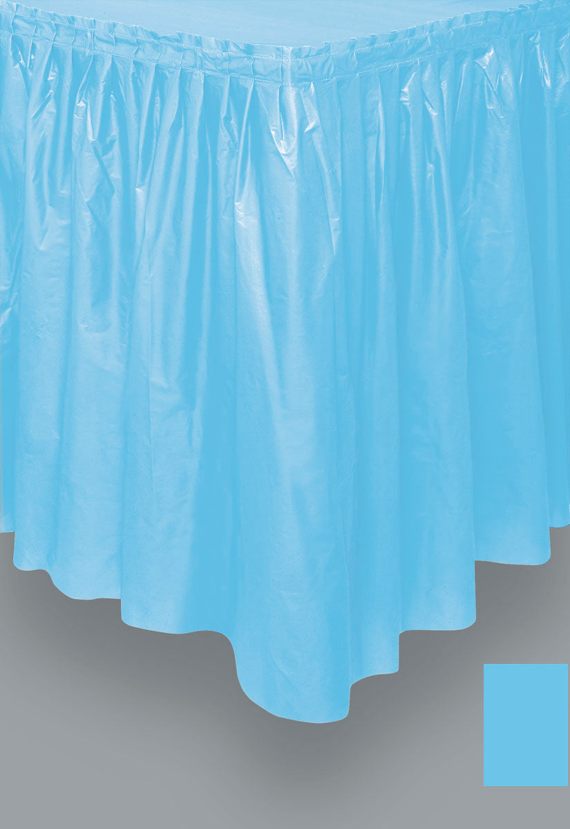 Powder Blue Solid Plastic Table Skirt, 29"x14ft, 1ct