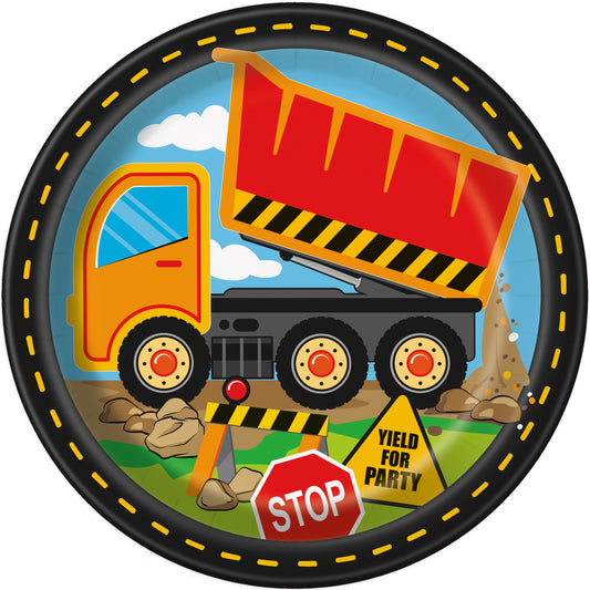 Construction Party Round 9" Dinner Plates, 8ct