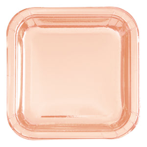 Rose Gold Foil Square 7" Dessert Plates, 8ct