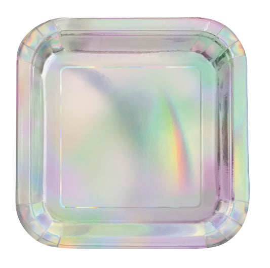 Iridescent Foil Square 9" Dinner Plates, 8ct