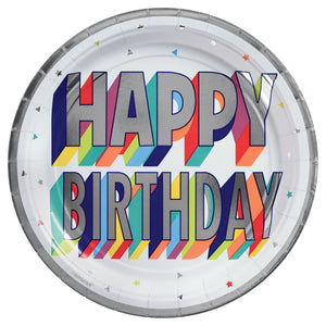 Here's To Your Birthday Round Metallic Plates, 7", 8ct