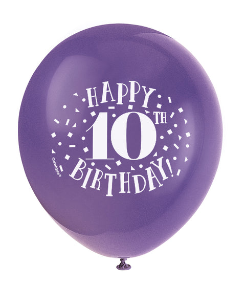 Fun Happy 10th Birthday 12" Latex Balloons, 8ct