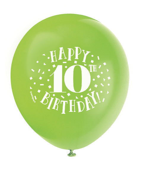 Fun Happy 10th Birthday 12" Latex Balloons, 8ct
