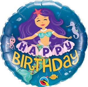 Happy Birthday Mermaid 18" Round Foil Balloon, 1ct