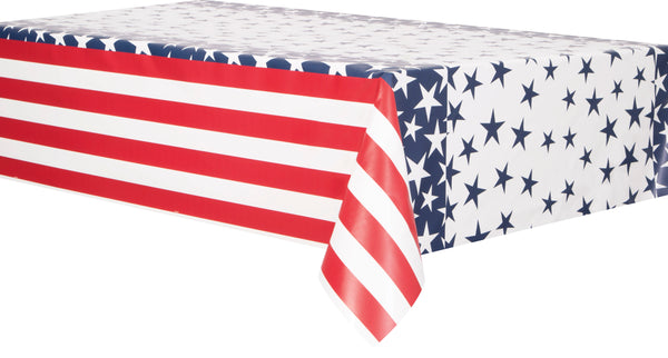 Stars & Stripes 4th of July Rectangular Plastic Table Cover, 54" x 84", 1ct