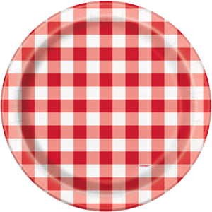 Red Gingham Round 9" Dinner Plates, 8ct