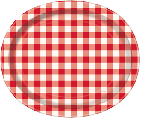 Red Gingham Paper Oval Plates, 8ct