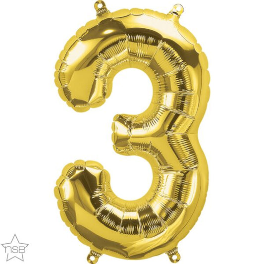 North Star Balloons 16" Numeral 3 Balloon - Gold, 1ct