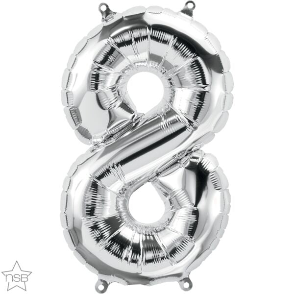 North Star Balloons 16" Numeral 8 Balloon - Silver, 1ct