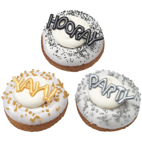 Mini Metallic Balloon Words Cupcake Layon 12ct