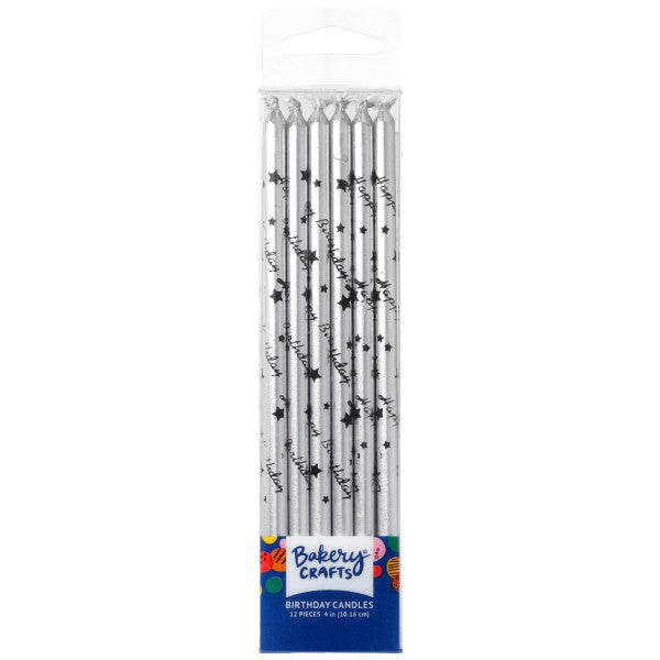 Silver with Black Happy Birthday Print Specialty Candles