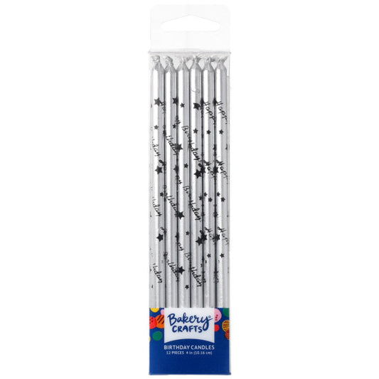 Silver with Black Happy Birthday Print Specialty Candles