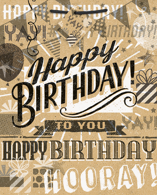 Bolsa de regalo de feliz cumpleaños de papel kraft, 10.5" x 12.5", 1 unidad