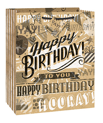 Kraft Paper Happy Birthday Gift Bag, 10.5" x 12.5", 1ct