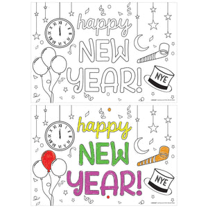 New Years Coloring Paper Placemats, 24ct