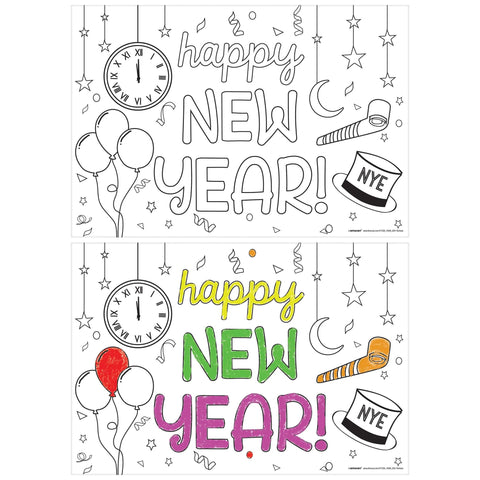 New Years Coloring Paper Placemats, 24ct
