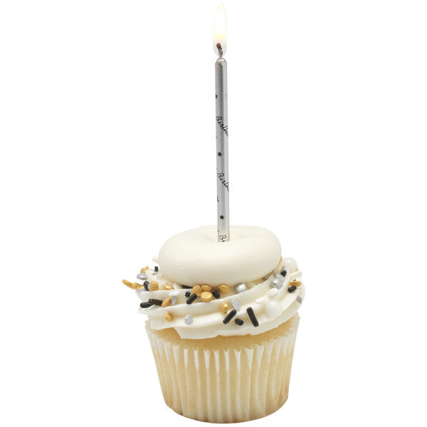 Silver with Black Happy Birthday Print Specialty Candles