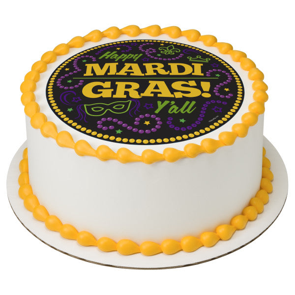 Happy Mardi Gras Y'all Edible Cake Topper Image