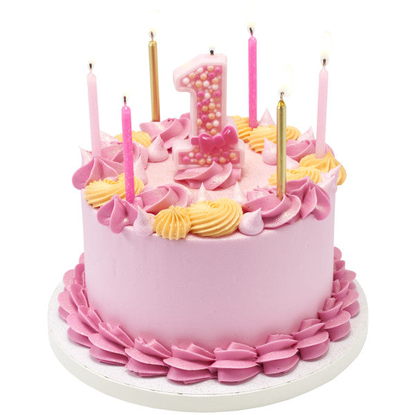 First Birthday Pink Numeral Candles