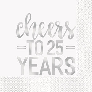 Silver Foil Cheers to 25 Years Luncheon Napkins, 16ct - Foil Stamped