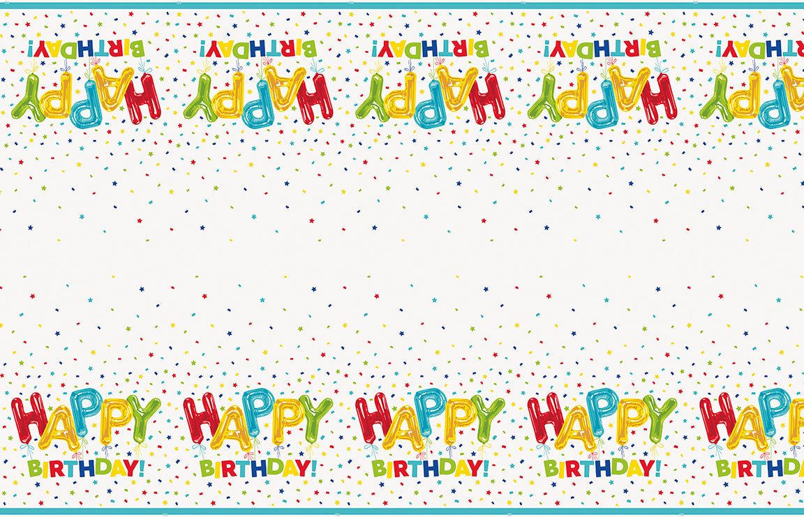 Happy Balloon Birthday Rectangular Plastic Table Cover, 54" x 84", 1ct