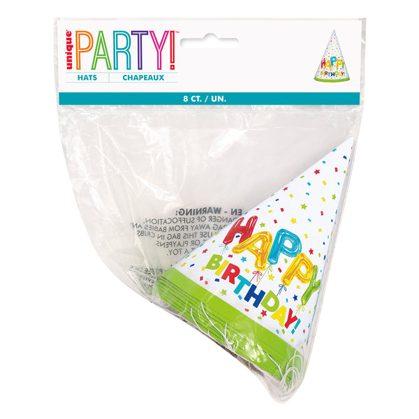 Happy Balloon Birthday Party Hats, 8ct