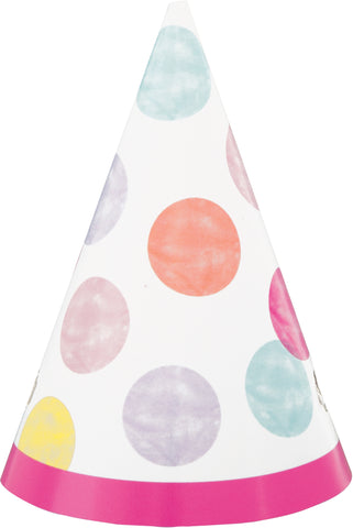 Pink Dots 1st Birthday Mini Party Hats, 8ct