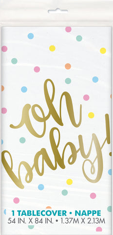 "Oh baby!" Gold Baby Shower Rectangular Plastic Table Cover, 54" x 84", 1ct