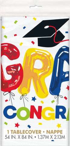 Letter Balloon Grad Rectangular Plastic Table Cover, 54" x 84", 1ct
