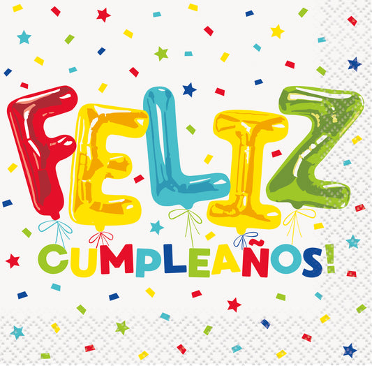 Feliz Cumpleanos Balloon Birthday Beverage Napkins, 16ct