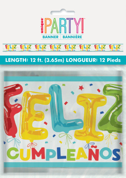 Foil Feliz Cumpleanos Balloon Birthday Banner, 12 ft