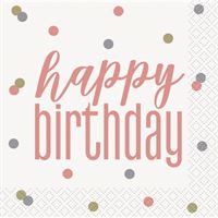 Birthday Rose Gold Glitz Happy Birthday Beverage Napkins  16ct
