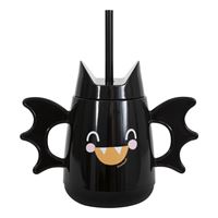 Bat-Shaped Reusable 16oz Plastic Tumbler with Straw