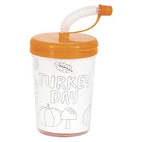 Turkey Day Reusable 6oz Plastic Cup with Coloring Activity Paper Insert  Lid & Straw