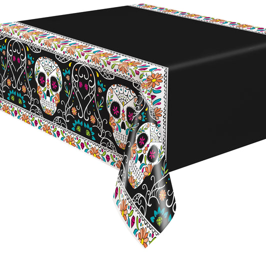 Skull Day of the Dead Rectangular Plastic Table Cover, 54" x 84", 1ct