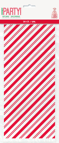 Red Stripes Snowman 5"x11" Cellophane Bags, 20ct