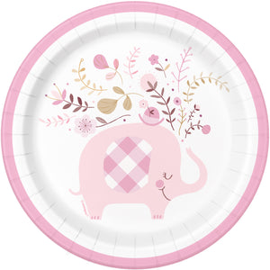 Pink Floral Elephant Round 7" Dessert Plates, 8ct