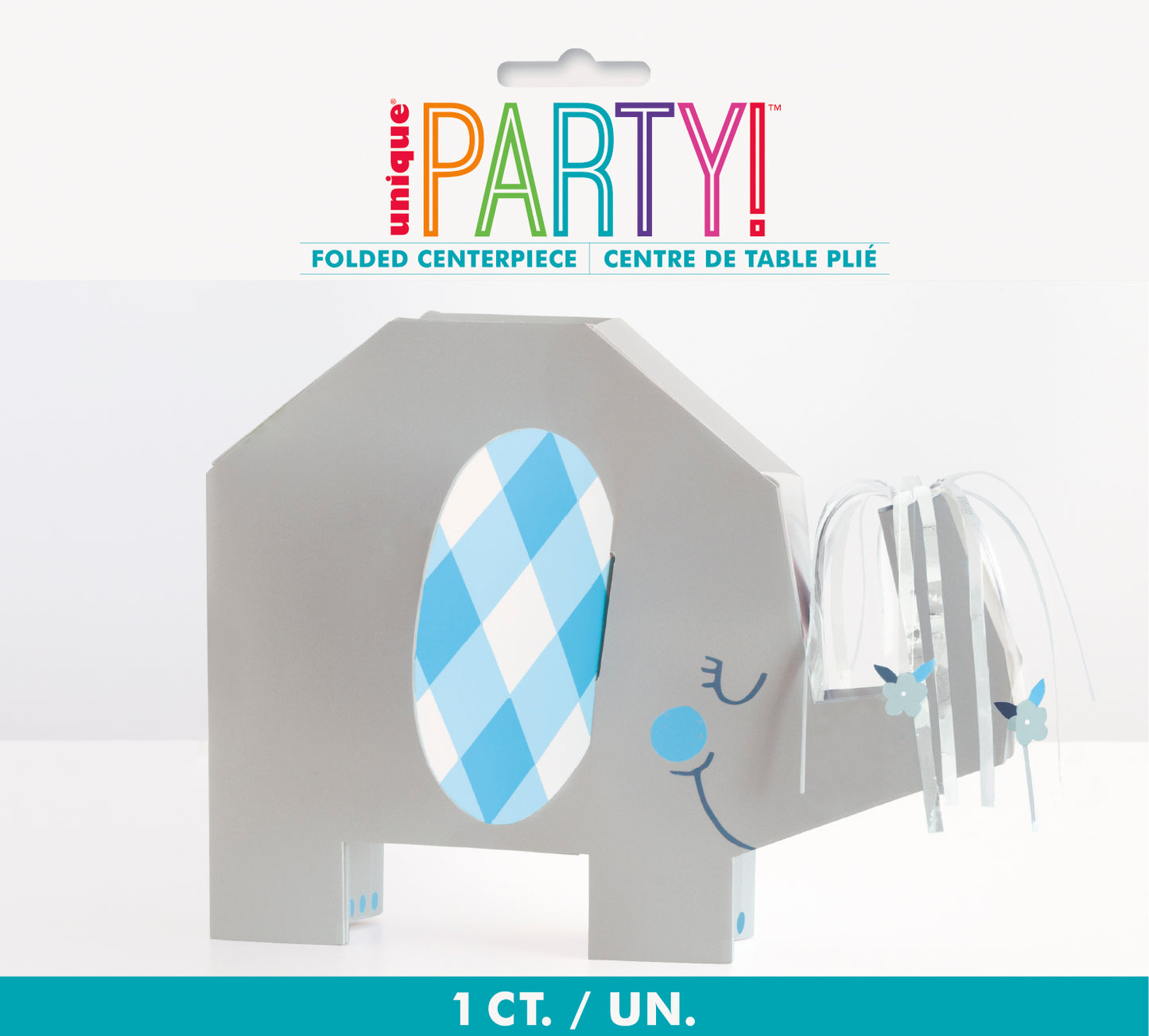 Decoración de centro de mesa plegada con elefante floral azul