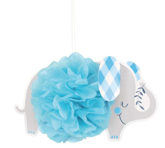 Elefante floral azul, 9.0 in, pompones de papel para colgar, 3 unidades