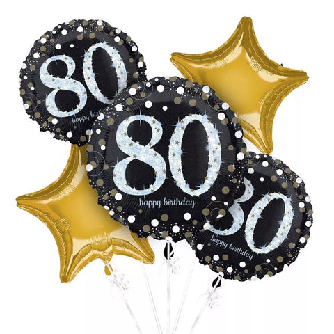 Sparkling Birthday 80 Balloon Bouquet, 5-Pieces