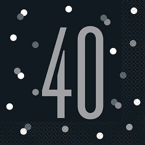 Servilletas de almuerzo Glitz en negro y plateado "40", 16 unidades