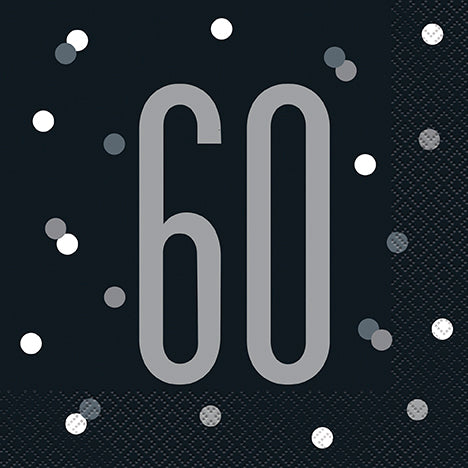 Servilletas de almuerzo Glitz en negro y plateado "60", 16 unidades