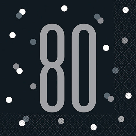 Servilletas de almuerzo Glitz en negro y plateado "80", 16 unidades