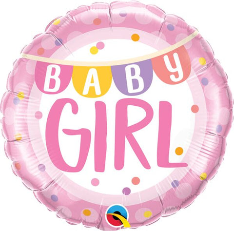 Baby Girl Banner & Dots 18" Round Foil Balloon, 1ct