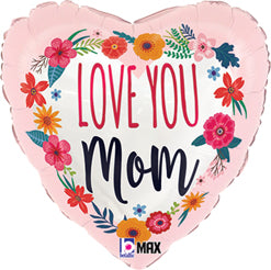 Love You Mom Satin Blossoms 17" Foil Balloon, 1ct