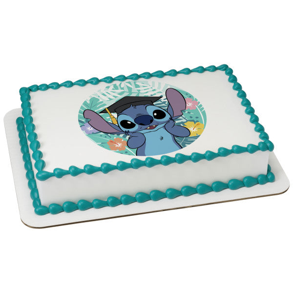 Disney's Stitch Graduation  Edible Cake Topper Image