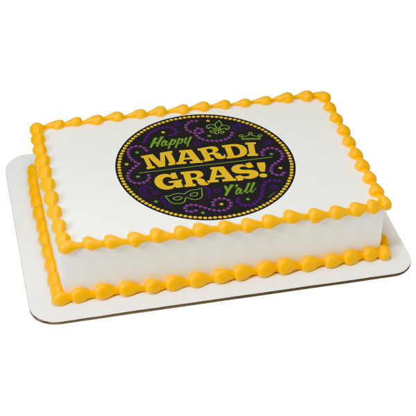 Happy Mardi Gras Y'all Edible Cake Topper Image