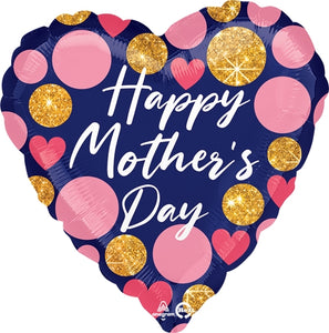 Mother's Day Navy & Glitter Dots 28" Foil Balloon, 1ct